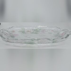 Vintage Home Beautiful Rose Crystal Glass Serving Platter 15 1/4"Lx10"w